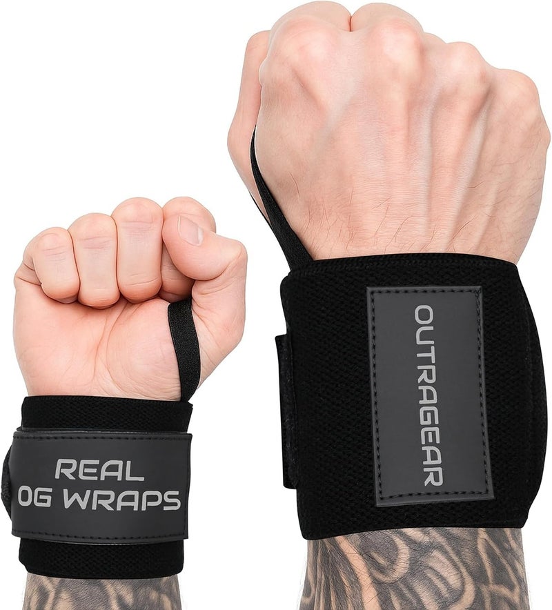 OUTRAGEAR 18" OG-Grade Wrist Wraps for Weightlifting – Heavy Duty Wrist Support with Thumb Loop & Lockdown Strap – Wrist Straps for Powerlifting, Bench Press & Gym Training - Image 1